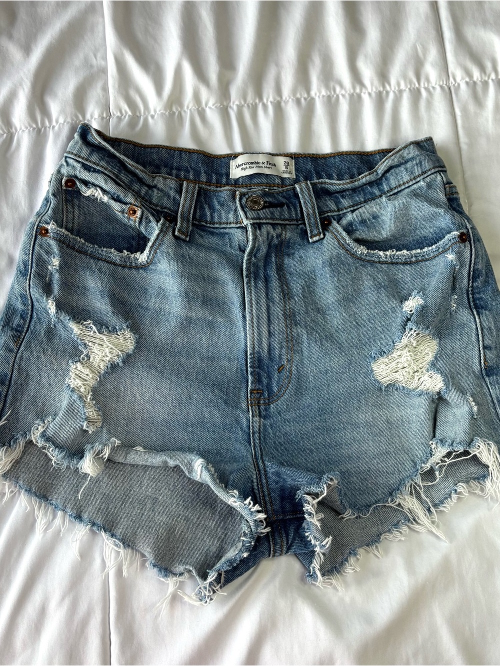 Abercrombie & Fitch Light Blue Distressed Denim Shorts